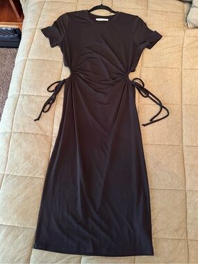 Black Tape Midi Dress with Side Cut Outs